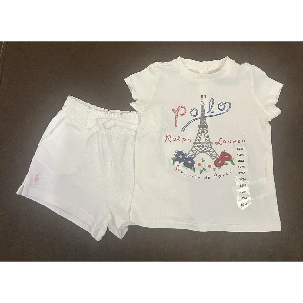 Polo Ralph Lauren Shirt Baby Girls 12M White Polo  Souvenir Paris & Shorts NWOT